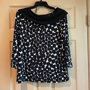 Rafaella‎ Black and White Polka Dot Women's Top with Black "Collar," Size Large